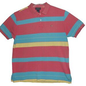 Ralph Lauren Polo Shirt Mens Sz Large Polo Jeans Co coral blue Striped Golf Flag